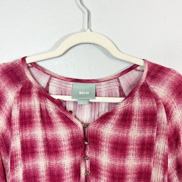 ANTHROPOLOGIE MAEVE Pink/Cream Long Sleeve Peasant Top Size XS - Picture 2 of 9